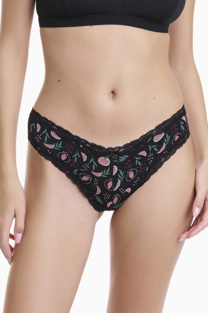 Brazilian σλιπ εμπριμέ από bamboo με δαντέλα (2 τμχ.)