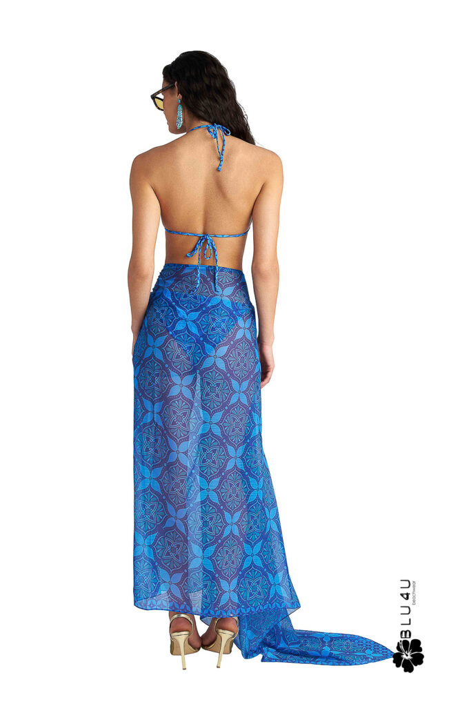 BLU4U Blue Ikat παρεό με τύπωμα